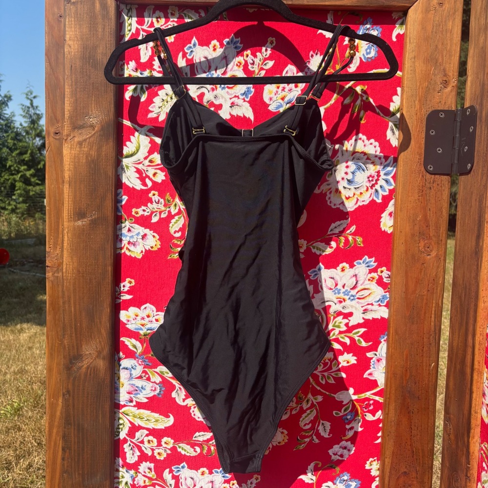 Black + Gold Embellished Removable Strap One Piece Swimsuit Women's Size M - Picture 2 of 7